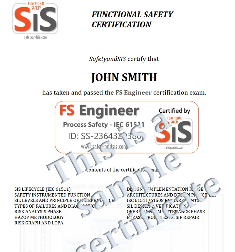 An example of a certificate, iec61511
